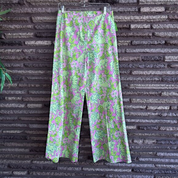 Lilly Pulitzer Pink Green Animal Lion Fish Print Wide Leg NWT Size 2 - Picture 10 of 10
